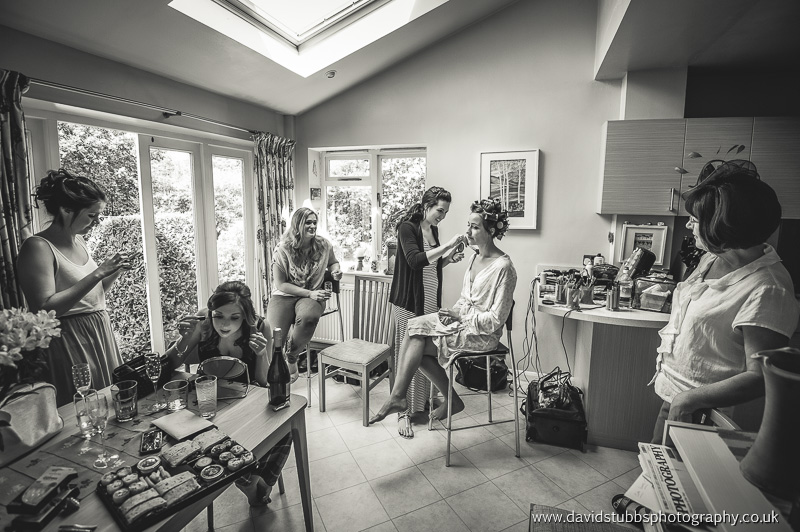 wide shot of the room in black and white