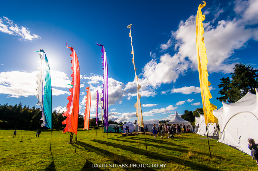 festival flags at wedding delamere