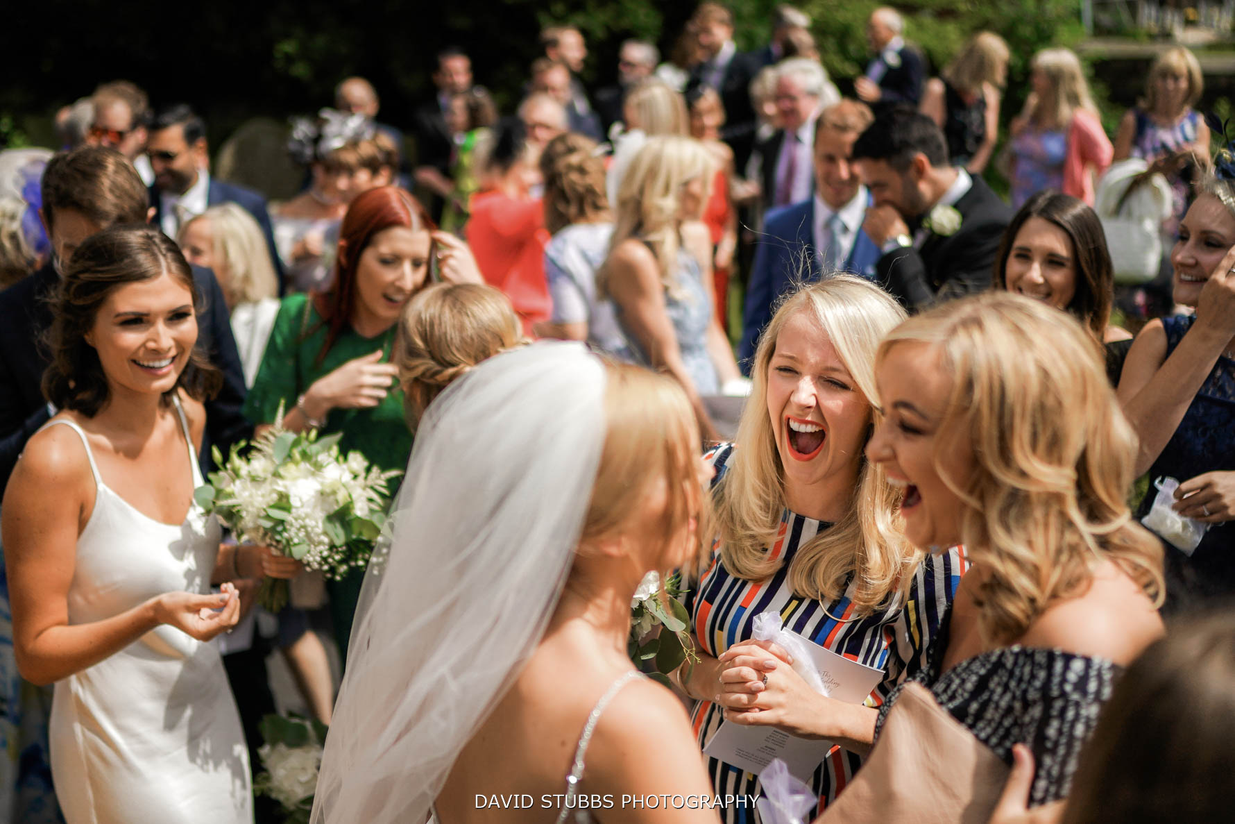 high angle of guests celebration on the lawn
