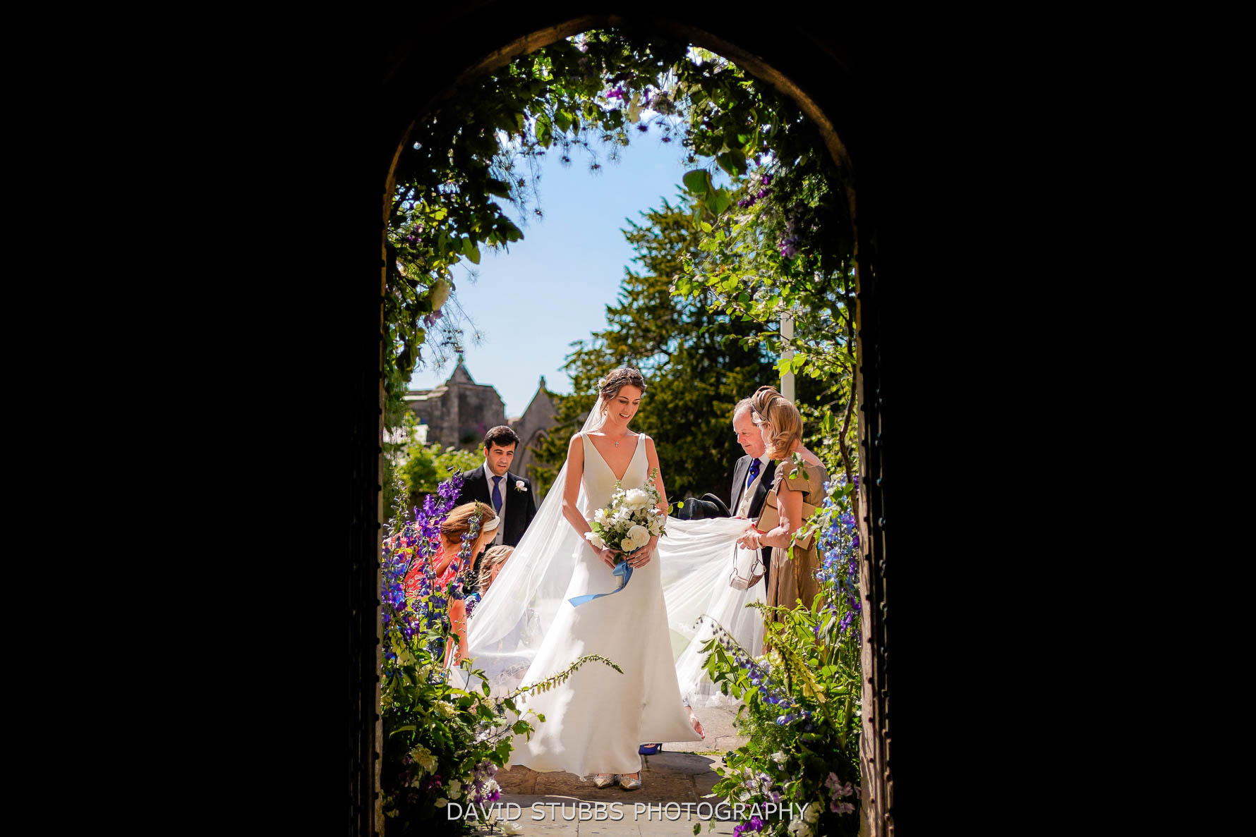framed by the church at wedding in the north