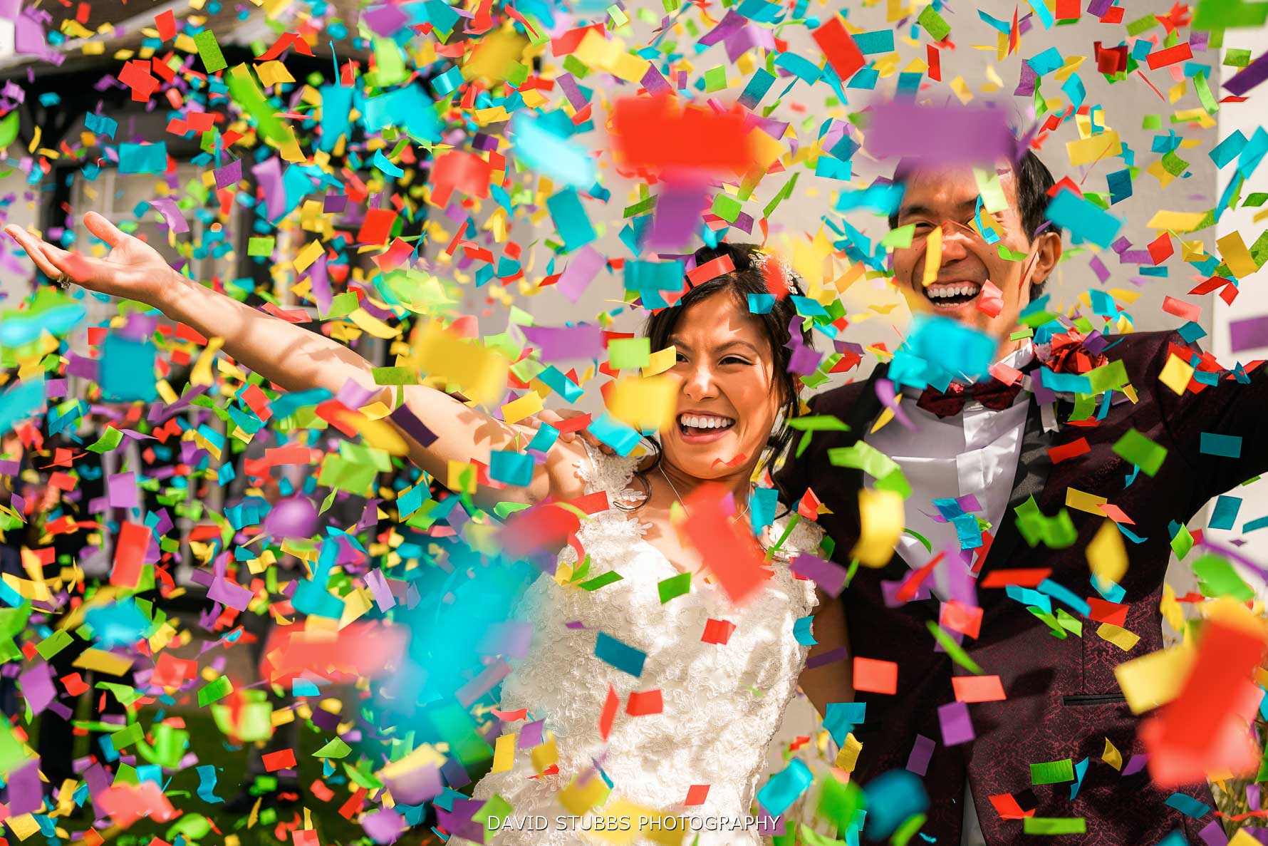 confetti falling at wedding